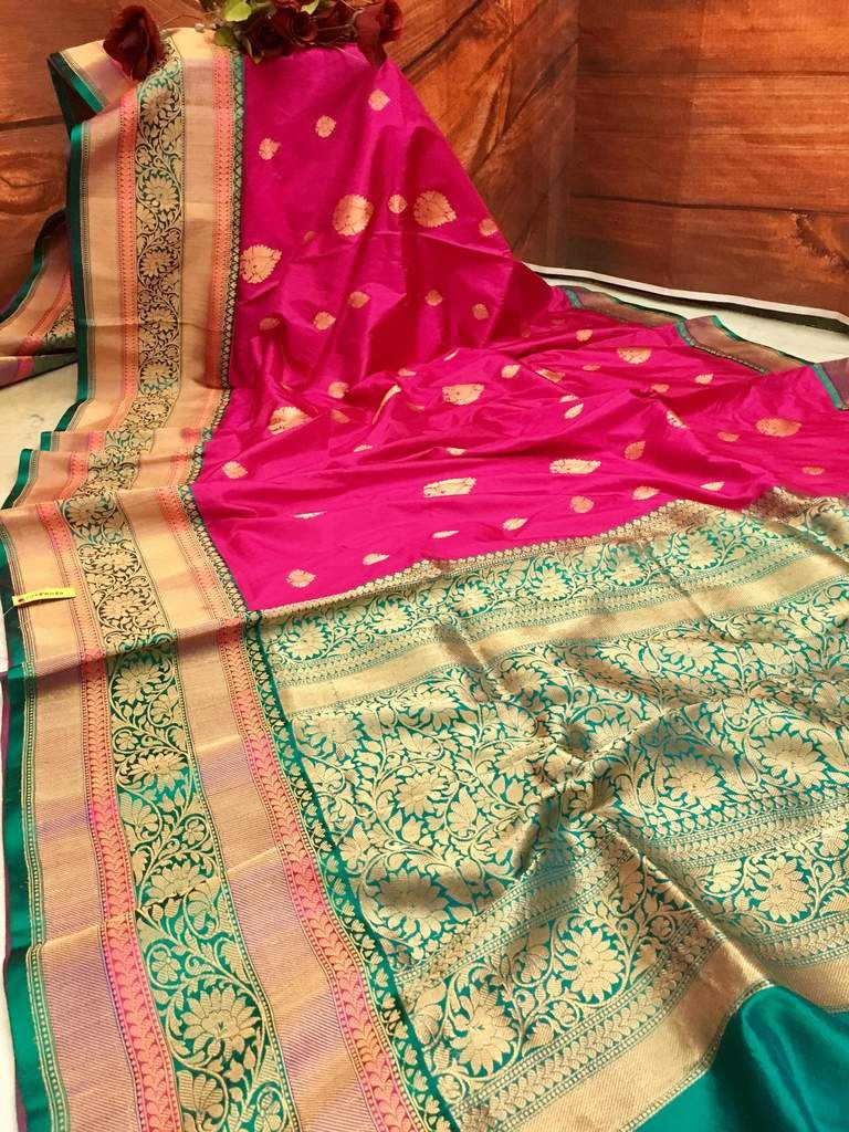 Pink and Green Banarasi Saree